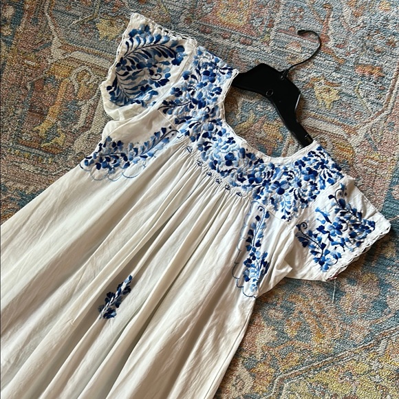 Embroidered White and Blue Women’s Dress - Picture 2 of 5